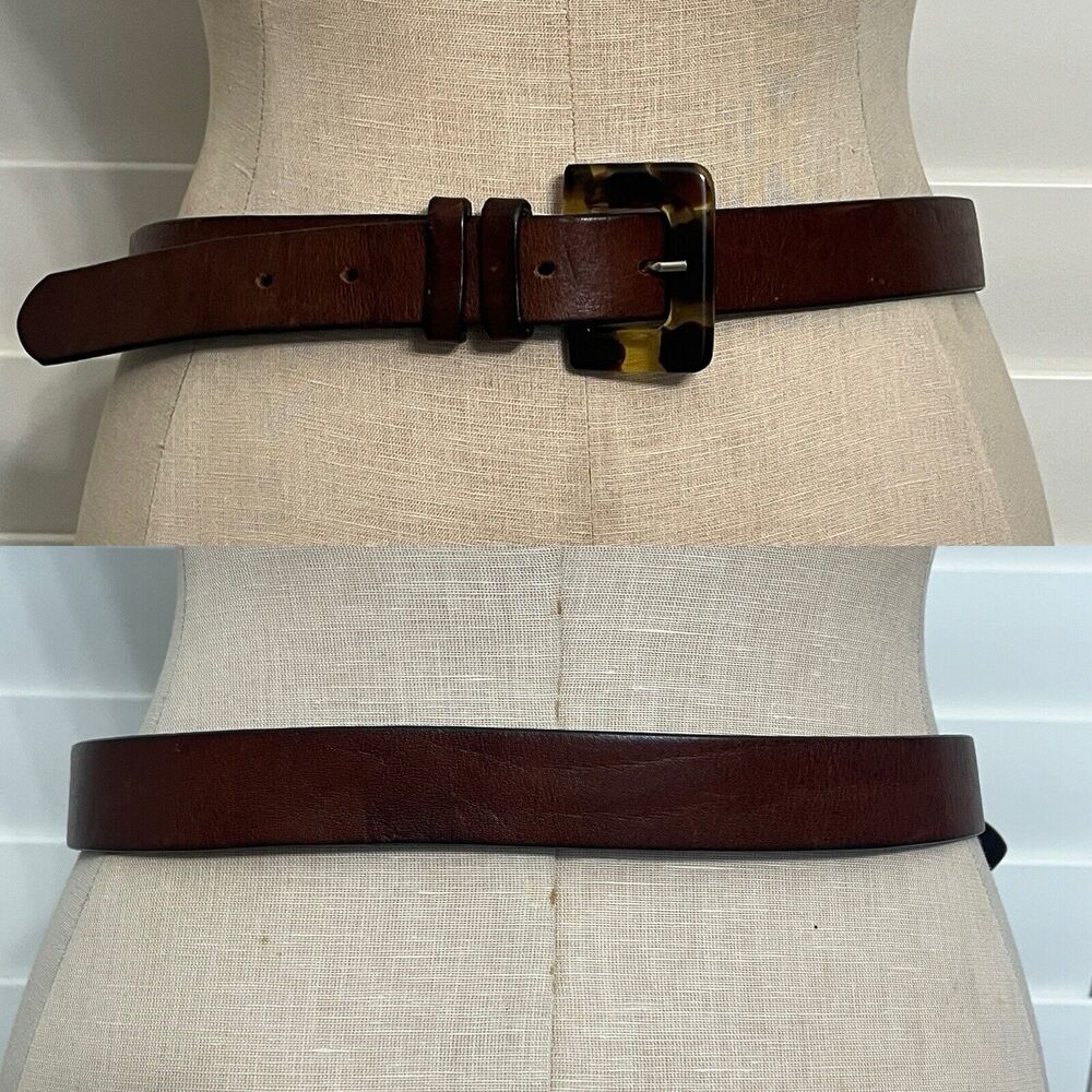 Merona Brown Leather Belt Size M, Genuine leather with acrylic tortoise buckle